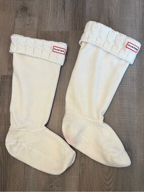 Hunter Boot Cream Cable Knit Boot Socks - Large